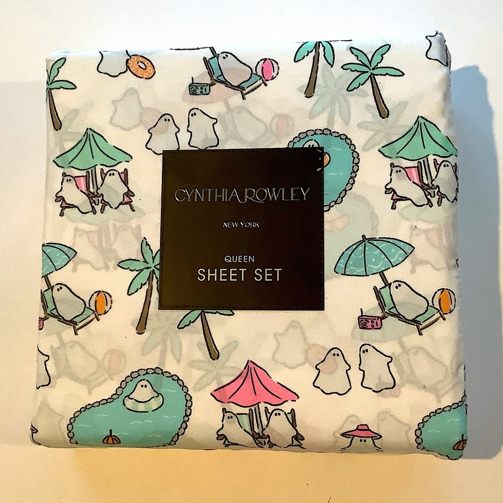 Cynthia Rowley Summerween Halloween Ghosts 4 Pc Queen Sheet Set New